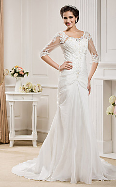 Trumpet/Mermaid  Scoop Chapel Train Taffeta  Wedding Dress
