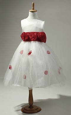 Satin And Tulle Sleeveless Flower Girl Dress