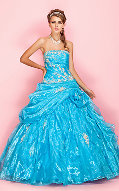 A-line Ball Gown Strapless Floor-length Organza Evening Dress