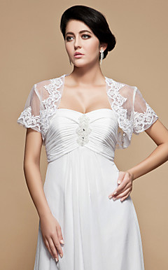 Gorgeous Tulle Short Sleeve Wedding / Special Occasion Jacket / Wrap With Embroidery