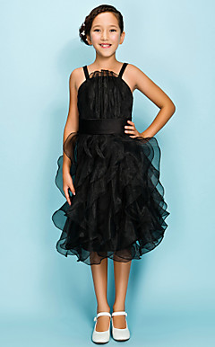 Ball Gown Spaghetti Straps Knee-length Organza Junior Bridesmaid Dress