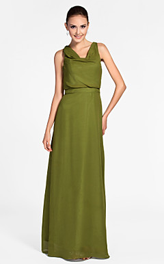 Mantel / Spalte Gugel bodenlangen Chiffon Kleid Brautjungfer