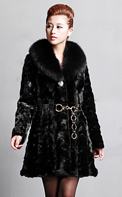 Manga Larga Fox cuello de piel de visón mantón de noche / Carrera Coat