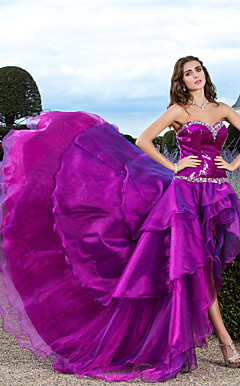 A-line Sweetheart Asymmetrical Sequined Evening Dress With Tiered Skirt