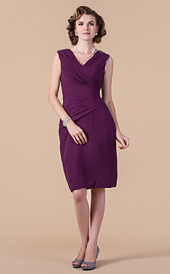 schede / kolom v-hals knie-lengte chiffon moeder van de bruid jurk