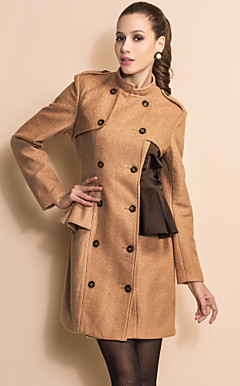 TS Double Breast Contrast Color Stand Collar Tweed Coat
