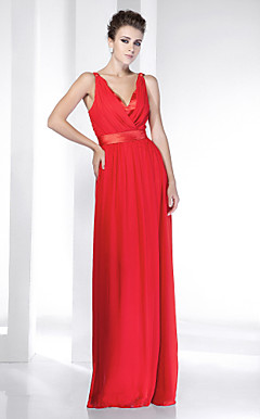 Chiffon Stretch Satin Floor-length V-neck Evening Dress inspired by Selena Gomez at the 83rd Oscar