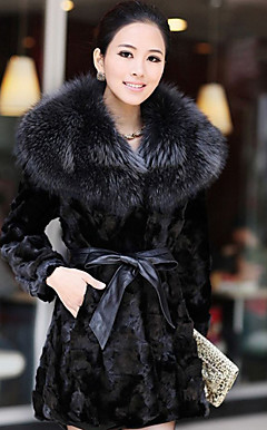 Met lange mouwen Bont van de Wasbeer sjaalkraag Mink Fur Casual / avond Coat (meer kleuren)
