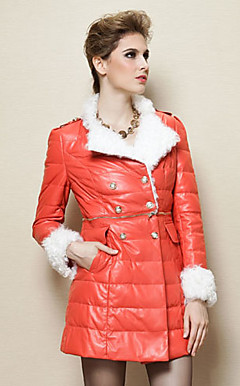 Long Sleeve Lamb Fur Turndown Collar Lambskin Leather Casual/Party Coat (More Colors)