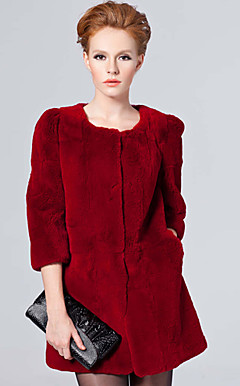 Half Sleeve Collarless Rex Rabbit Fur Casual/Party Coat (More Colors)