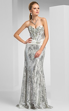 Bainha / coluna querida assoalho-comprimento de vestido de noite Sequined