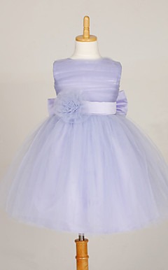 lindo sem mangas de cetim / tule casamento / noite vestido da menina flor