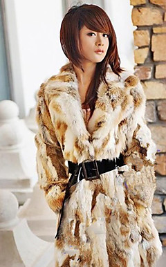 Manica lunga preparazione per la sera Rabbit Fur Collare Casual / Partito Coat