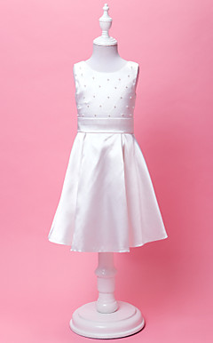 A-line Jewel Knee-length Satin Flower Gril Dress