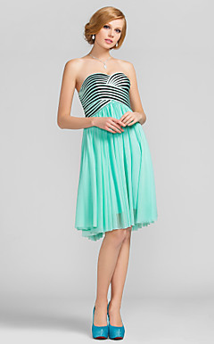 A-line Sweetheart Knee-length Stripes Tulle Cocktail Dress