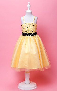 Ball Gown Spaghetti Straps Knee-length Organza Flower Gril Dress