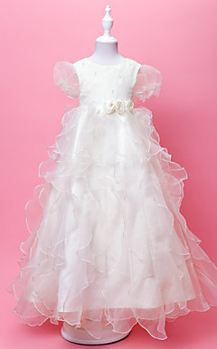 A-line Jewel Floor-length Organza And Satin Flower Gril Dress