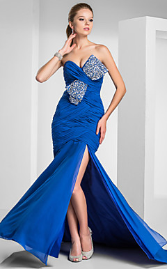 Trumpet/Mermaid Sweetheart Sweep/Brush Train Chiffon Evening Dress