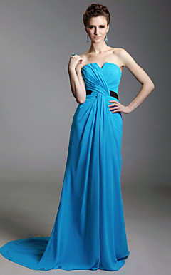 Sheath/Column Strapless Sweep/Brush Train Chiffon Evening Dress inspired by Julia Louis-Dreyfus at Emmy Award