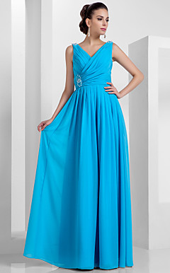 Sheath/Column V-neck Floor-length Chiffon Evening Dress