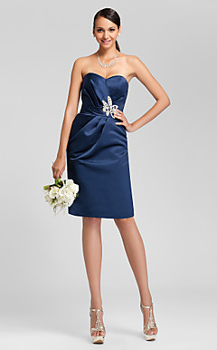 Sheath/Column Sweetheart Knee-length Satin Bridesmaid Dress