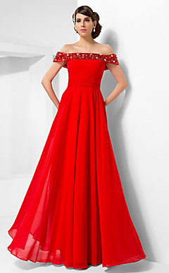 A-line Off-the-shoulder Floor-length Chiffon Evening Dress
