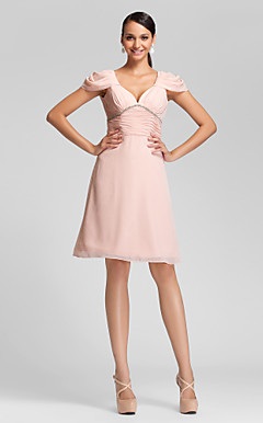 A-line V-neck Knee-length Chiffon Bridesmaid Dress