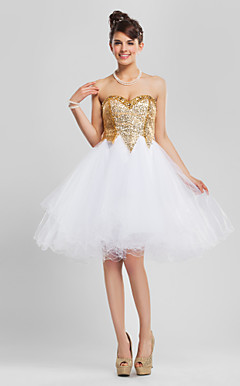 bola vestido namorada na altura do joelho de paetês e tule vestido de cocktail