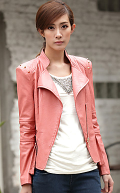 Long Sleeve Standing Collar PU Casual/Party Jacket(More Colors)