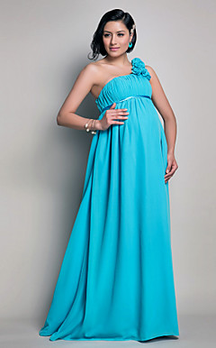 Mantel / Spalte einer Schulter bodenlangen Chiffon Mutterschaft Brautjungfer Kleid