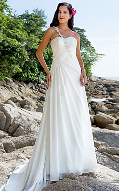 Sheath/Column One Shoulder Court Train Chiffon Wedding Dress