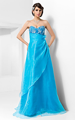 A-line Sweetheart Floor-length Lace Amd Organza Evening Dress
