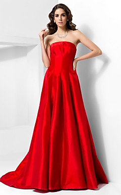 A-line Strapless Court Train Satin Evening Dress in spired by Jennifer Aniston at the 85th Oscar