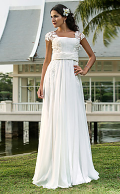 Sheath/Column Square Floor-length Chiffon Wedding Dress