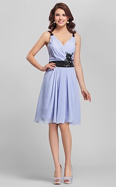 A-line V-neck Knee-Length Chiffon Bridesmaid Dress