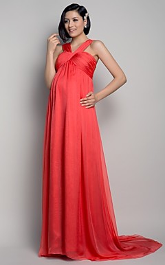 A-line Straps Sweep/Brush Train Chiffon Maternity Evening Dress