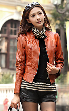 Fashionable Long Sleeve Standing Collar PU Casual/Party Jacket