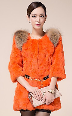 3/4 Sleeve Collarless Rabbit Fur Casual/Party Coat(More Colors)