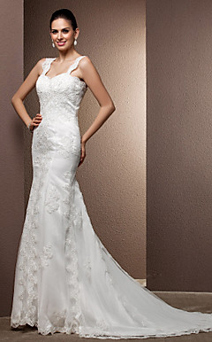 Trumpet/Mermaid Sweetheart Court Train Tulle And Lace Wedding Dress