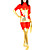  rosso lycra spandex catsuit con oro lucido metallizzato modello femminile
