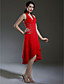  Clearance!A-line Halter Asymmetrical Chiffon Over  Elastic Satin Bridesmaid/ Wedding Party Dress