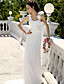  Sheath/Column Straps Sweep/Brush Train Chiffon Wedding Dress with 3D Flowers