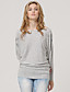  Gray Shoulder Beaded Long Sleeves Slit Neckline Longline Sweater / Women's Sweaters (FF-Y-BI1088002)
