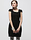  TS Handmade Flowers and Diamonds Decorated Short Sleeves Round Neckline Dress / Women's Dresses (Black)