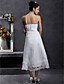  A-line Strapless Tea-length Organza Wedding Dress