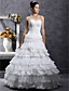  A-line Strapless Floor-length Taffeta Tulle Wedding Dress