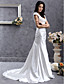  Sheath/ Column Scoop Sweep/ Brush Train Elastic Silk-like Satin Wedding Dress
