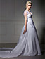  A-line V-neck Taffeta Lace Court Train Wedding Dress