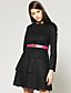  TS Layered Hem Long Sleeves Round Neckline Wool Dress / Women's Dresses (Black)