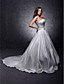  Ball Gown Strapless Chapel Train Satin Wedding Dress